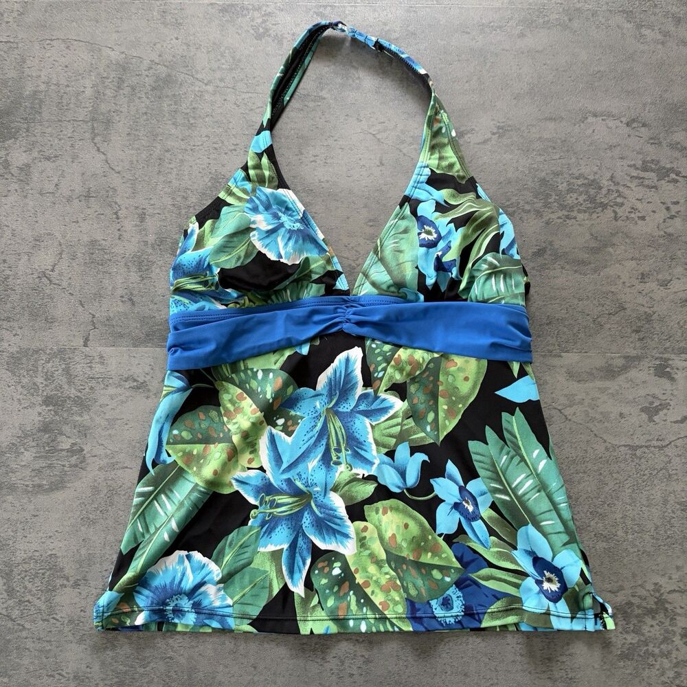 Y2k Islander Halter Top Womens 12 Tropical Coconut Girl Style Flower Blue Top